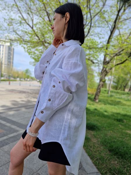 Белая женская льняная рубашка оверсайз Morkva Linen Shirt Mari smws фото