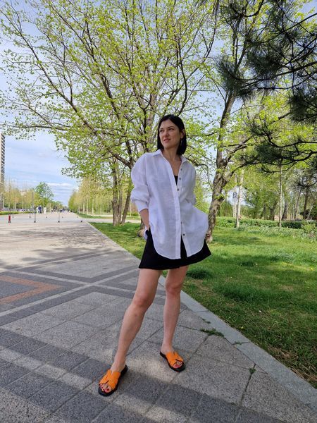 Белая женская льняная рубашка оверсайз Morkva Linen Shirt Mari smws фото