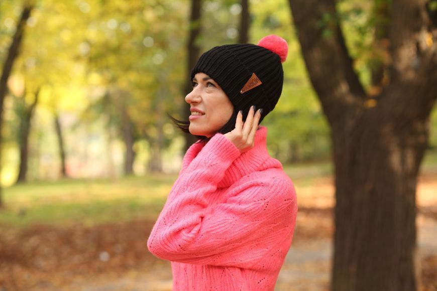 Жіноча в'язана шапка з натуральної вовни Morkva Hat Wool 5 style + 4 помпона, колір шапки - сірий mwh5 фото