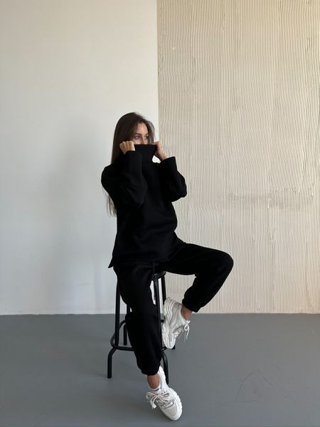 Теплий жіночий спортивний костюм Morkva Set Warm 01 (штани джоггери + світшот) Чорний S setssb фото