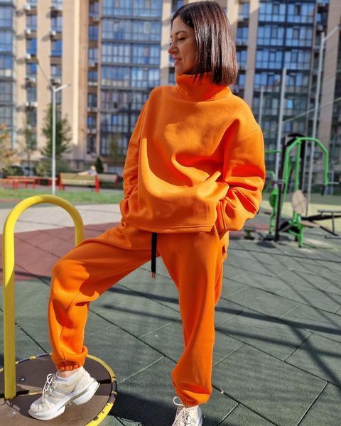 Теплый женский спортивный костюм Morkva Set Warm 01 (штаны джоггеры + свитшот) Orange S setsso фото