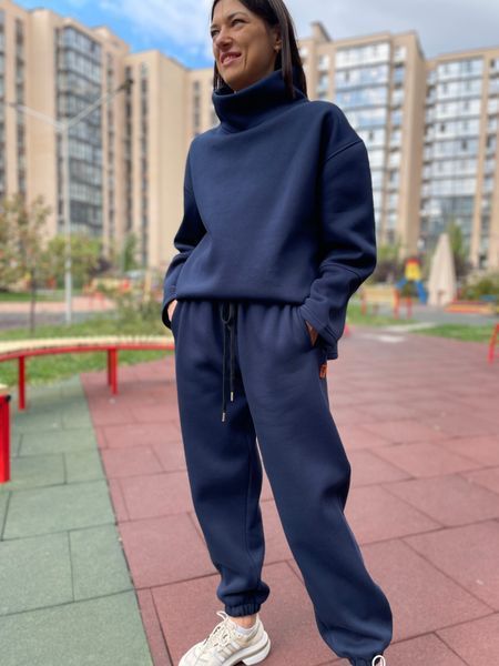 Теплий жіночий спортивний костюм Morkva Set Warm 01 (штани джоггери + світшот) Синій M setsmbl фото