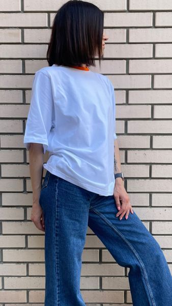 Чорна жіноча футболка з помаранчевою горловиною Morkva t-shirt orange neck розмір S t-shirt02 фото