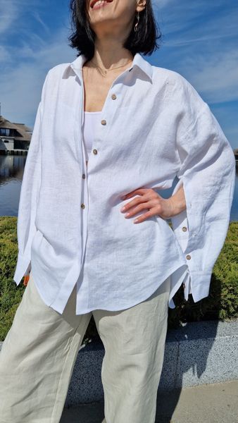 Белая женская льняная рубашка оверсайз Morkva Linen Shirt Mari smws фото
