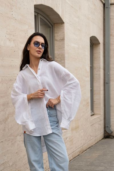 Белая женская льняная рубашка оверсайз Morkva Linen Shirt Mari smws фото