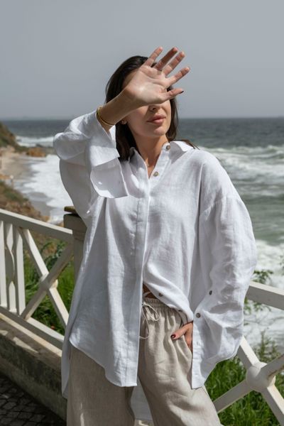 Белая женская льняная рубашка оверсайз Morkva Linen Shirt Mari smws фото