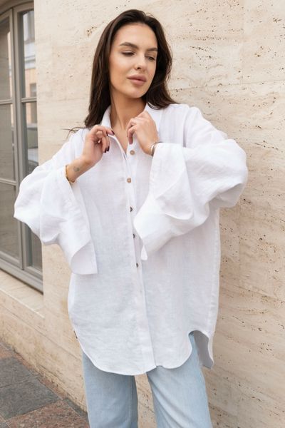 Белая женская льняная рубашка оверсайз Morkva Linen Shirt Mari smws фото