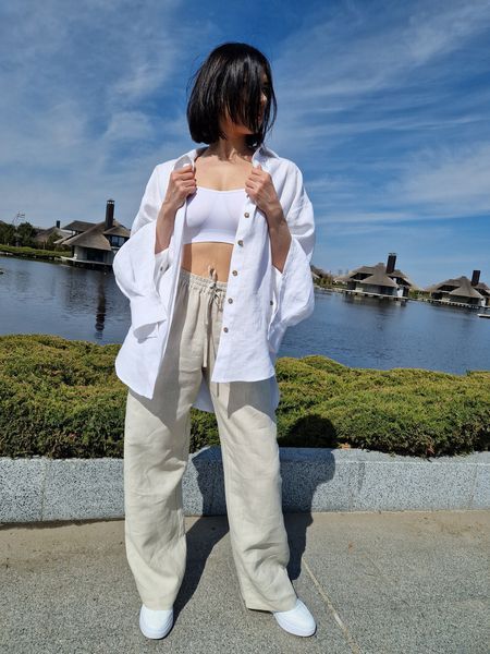 Белая женская льняная рубашка оверсайз Morkva Linen Shirt Mari smws фото