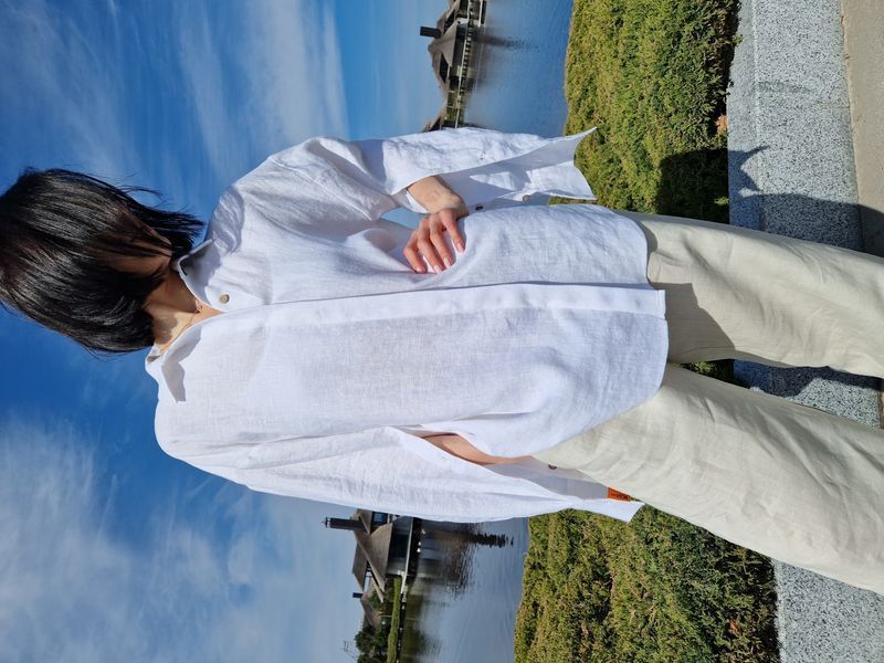 Белая женская льняная рубашка оверсайз Morkva Linen Shirt Mari smws фото