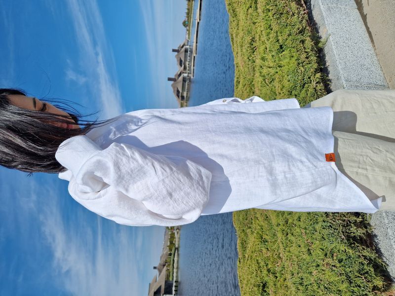 Белая женская льняная рубашка оверсайз Morkva Linen Shirt Mari smws фото